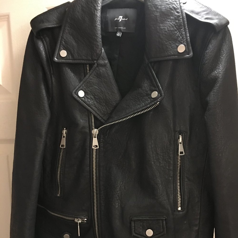 7 for all Mankind 100% Genuine Leather Size Large  BLACK  GENTLY USED Orig. $769